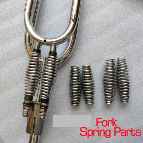 Premium Heavy Duty Bicycle Front Fork Springs 2 Piece 5mm Thick Compression Coil Shock Absorbers displayed with fork parts.