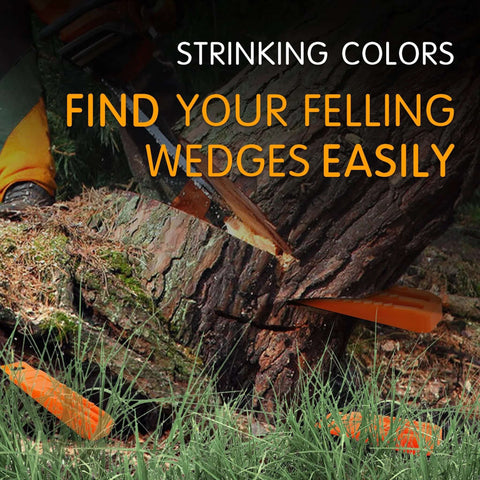 NEO-TEC 6-pack orange plastic tree felling wedges, 5.5in and 8in sizes for safe cutting.