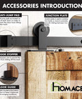 Accessories for Black Rustic Non Bypass Sliding Barn Door Hardware Kit For One Door Six Foot Flat Track T Style Rollers.