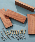 20 Sets Brass And Stainless Steel Bracket Bolt Fasteners With Four Ironwood Knife Handle Scales And 6 mm Knife Handle Pins on display