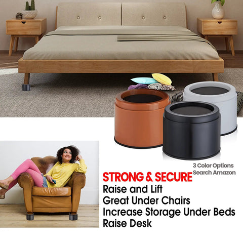 Bed Risers 3 Inch Lift Round Heavy Duty 4 Pack Elevates Up To 10000 Lbs Per Leg displayed in living room setting