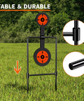Auto Reset Double Spinner Target Set For Centerfire Handguns Up To 44 Magnum Three Eighths Inch Thick Solid Steel on grass