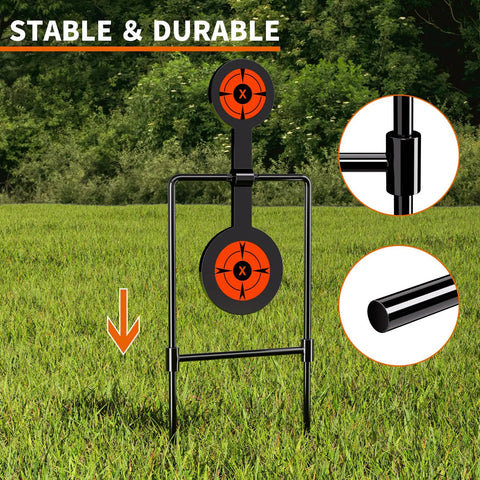 Auto Reset Double Spinner Target Set For Centerfire Handguns Up To 44 Magnum Three Eighths Inch Thick Solid Steel on grass