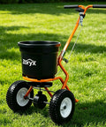 Heavy Duty Walk Behind Broadcast Spreader For Fertilizer Seed And Salt With Anti Clog Hopper Rain Cover 50 Pound Capacity
