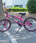 Center Mount Kid Bike Kickstand Fits 18, 20, And 22 Inch Bikes Easy To Install Sturdy Stand shown on 20 inch pink bike