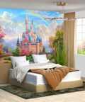 Large Fabric Mural Wallpaper For Living Room And Bedroom 108x75 Inches Not Peel And Stick 5 Panels, castle and rainbow design.