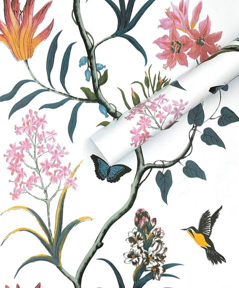 Pink Floral And Bird Peel And Stick Wallpaper For Cabinets And Bedrooms Self Adhesive Removable Vinyl With Butterfly Design