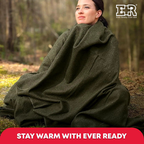 Warm Fire Retardant Wool Blanket For Camping And Hunting Olive Drab Green 66 By 90 Inches 80 Percent Wool Military Style