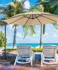 Heavy Duty 4 Piece 200Lb Beefy Cantilever Offset Umbrella Base fillable square pedestal on patio with beach backdrop