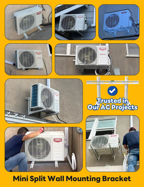 Beefy Heavy Duty Wall Mount Bracket For Mini Split Systems 9000–36000 BTU Outdoor Ductless ACs And Heat Pumps in use