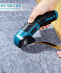 Tyimble Cordless Electric Scissors Heavy Duty Cardboard Cutter With Brushless Motor And Usb C Charging Includes 2 Tungsten Blades For Diy Crafting And Industrial Use High Efficiency Cutting Fabric Leather Carpet cutting grey fabric with precision.