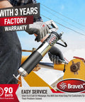 Bravex heavy-duty pistol-grip grease gun, chrome body, 6000 PSI, with 18-inch flex hose