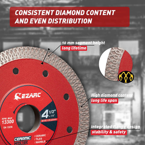 Top Shelf 4.5 Inch Super Thin Diamond Tile Blade With 7/8 Inch Arbor, 2 Pack, Delivers Crisp Clean Cuts On Ceramic And Porcelain, Tough As Nails Angle Grinder Disc For Effortless Diy And Pro Tile Work