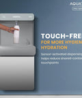 Person using Wall Mounted Water Dispenser With Touch Free Sensor High Capacity 9.5 GPH Cooling Filter Monitor NSF Certified