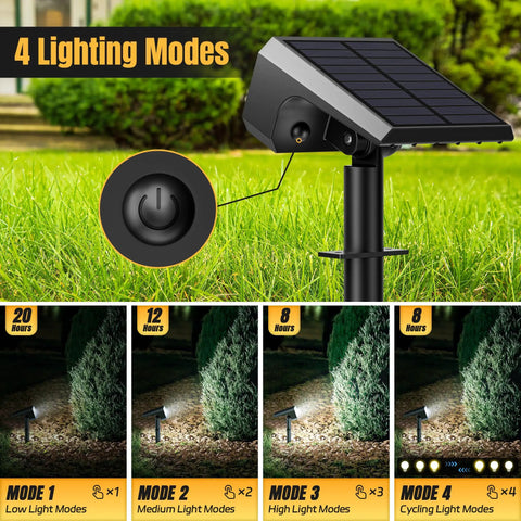 Outdoor Solar Spot Lights With 118 LED IP67 Weatherproof Landscape Pathway Lights Auto On Off 4 Modes White Finish