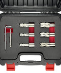 Heavy Duty Annular Cutter Kit With Magnetic Drill Press Bits And Three Quarter Inch Weldon Shank for smooth knockout drilling in toolkit.