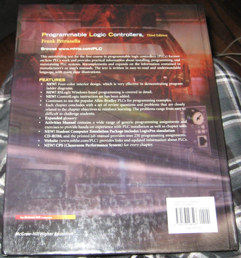 Back cover of Practical PLCs Handbook For Beginners Real World Programmable Logic Controllers Third Edition Four Color 468 Pages Hands On Wiring And Programming Tips Used Good Condition with features listed.