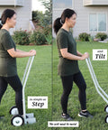Core Lawn Aerator Version 4 Kit With 3.4 Inch Standard Length Coring Tines in use, demonstrating step and tilt action on grass