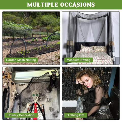 39 By 10 Foot Mosquito Netting For Garden And Patio, Bird And Bug Guard Protecting veggies and fruits, diverse uses shown