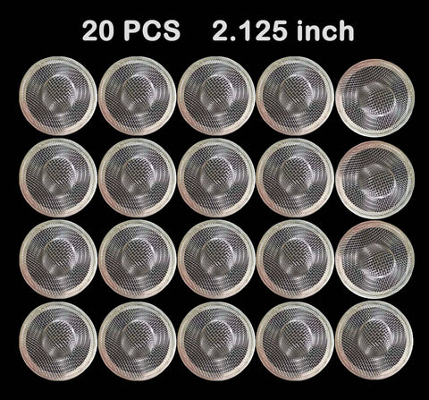 Twenty Pack Hair Catching Drain Strainers Two Point One Two Inch Mesh Basket Sink Filter Screen arranged in rows
