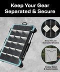 BallistiX 3.6 Tackle Tray Waterproof Lure Box with clear lid, removable dividers, anti corrosion, shown open with secure latch.