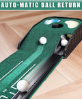 Indoor Golf Putting Green Mat For Home Practice With Hazard Bunker And Water Challenge, auto-matic ball return feature