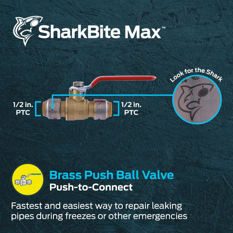 Max 3/4 Inch Push To Connect Ball Valve With Drain And Mounting Bracket, Brass Plumbing Fitting for easy pipe repairs and connections.