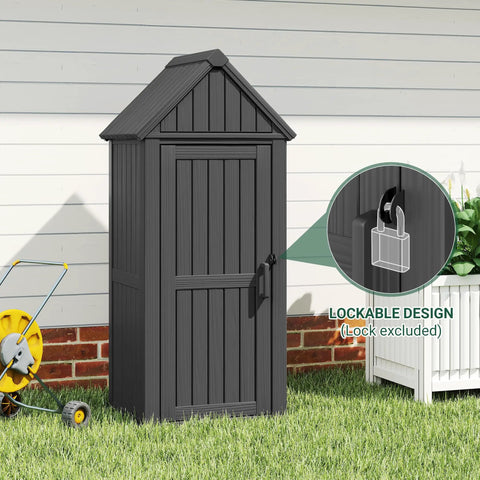 Durable Outdoor Deck Box Storage Shed With Removable Shelves And Twelve Hooks For Garden Pool Patio Waterproof Resin Cabinet
