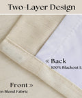 Close-up of Cozy Pleated Cream Beige Linen Blackout Curtains For Bedroom 90 Inch Length 2 Panels showing two-layer design.