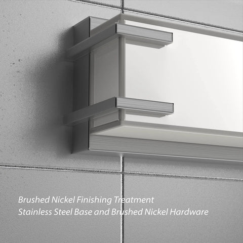 Side view of Over Mirror Vanity Light 24.4 Inch with Milky White Shade 4000K Daylight Brushed Nickel Bath Bar in bathroom setting.