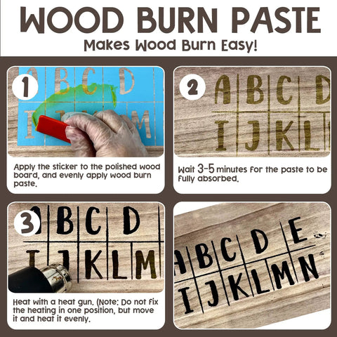 Wood Burn Paste Kit 4 Oz Gel For Easy DIY Wood Burning In Minutes tutorial with steps for using paste and heat gun.