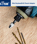 Keyless Mini Drill Chuck Adapter With One Quarter Inch Hex Shank And Quick Swap Rig For Cordless Drivers with drill bits.