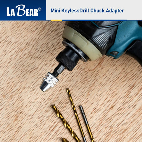 Keyless Mini Drill Chuck Adapter With One Quarter Inch Hex Shank And Quick Swap Rig For Cordless Drivers with drill bits.