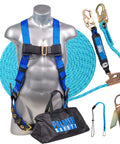 Roofing Safety Kit With Full Body Harness 100 Ft Vertical Rope Anchor Set Tool Lanyard And Duffle Bag Blue Fall Protection