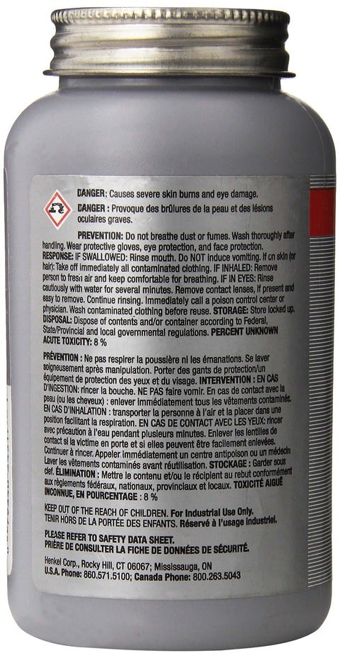 Back view of White Hi Temp Anti Seize Lubricant LB 8036, 8 oz brush top can, showing safety and usage instructions on label.