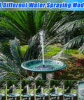 Solar Bird Bath Fountain Pump With 4000mAh Battery, 4W Solar Power, 7 Nozzles And 4 Fixers in garden with 8 spray modes