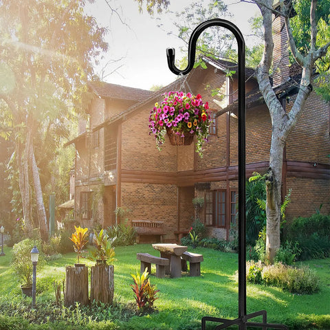 Heavy Duty 48 Inch Shepherd Hook Garden Pole For Outdoor Use That Holds Bird Feeders Planters Lanterns Solar Lights Wind Chimes Birdbaths And Yard Decor With A Five Prongs Base One Pack Easy Assembly Weather Resistant in garden setting
