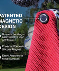 Greenside Magnetic Golf Towel Ultra Absorbent Microfiber Sidekick On The Course With Built In Magnet For Carts Or Clubs 18 By 18 Inches Red Waffle Weave Pattern Premium Golf Gear hanging on golf cart