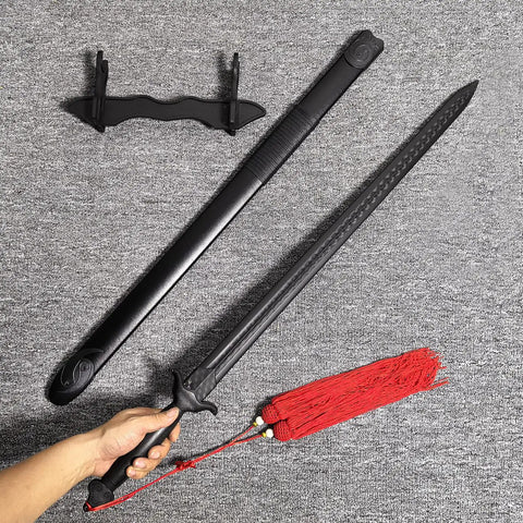 Tai Chi Sword Training Katana Style Practice Sword, 99cm High Elastic Polypropylene Blade with Scabbard and Red Tassel