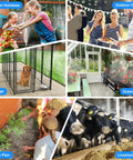Collage showing uses of Misting System 26 Foot Kit With Brass Nozzles And Three Quarter Inch Brass Adapter for outdoor cooling.