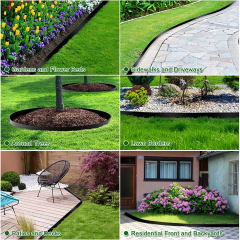 No Dig Landscape Edging Kit For Flower Beds And Lawns 33 Ft Border 2 Inch Tall Plastic Garden Border With 50 Anchoring Spikes