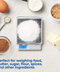 Precision Digital Kitchen Scale For Food Measuring 2Kg X 0.1g, Silver SC Series displaying 2000g with ingredients around