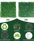 24 Pack 20x20 Inches Artificial Boxwood Panels For Privacy Hedge Screen Outdoor Indoor Garden Fence Backyard Decor UV Protected Realistic Dense Leaves No See Through Privacy Solution with front and back view of panels.
