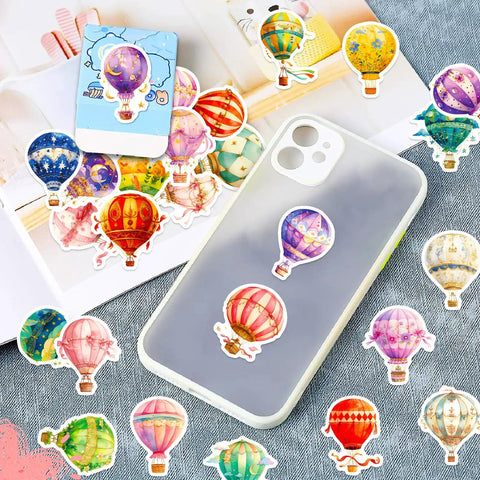 50 Piece Hot Air Balloon Sticker Pack For Teens And Creative Vibes Waterproof Vinyl Balloons Stickers Set For Laptops