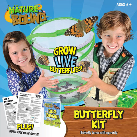 Kids holding Butterfly Growing Kit For Kids Hands On Live Caterpillars To Butterflies Project With Green Pop Up Enclosure