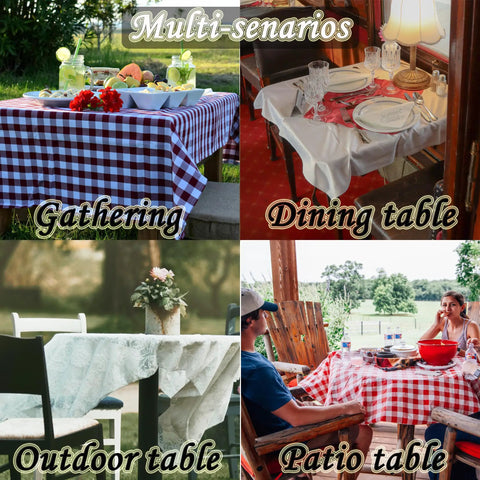 Collage showcasing Hidden Tablecloth Clips Set That Stays Put For Outdoor Tablecloths at gatherings, dining, outdoor, and patio tables.