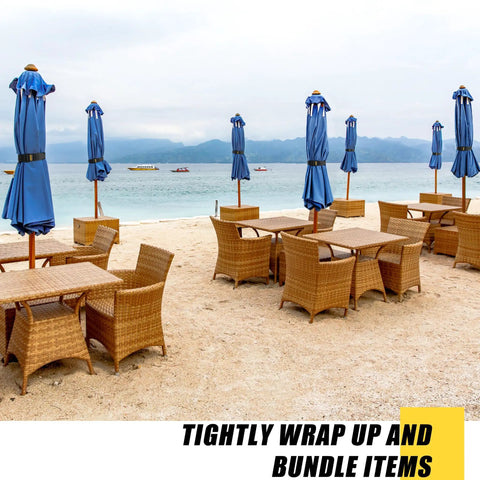 Two Inch By Twenty Four Inch Elastic Cinch Straps Four Pack With Hook And Loop Fasteners securing umbrellas on beach