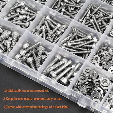 All In One 1280 Piece Stainless Steel Hex Socket Cap Screw Kit M2 M2.5 M3 M4 With Nuts Washers And Hex Wrenches in organizer box