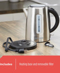 1.7L Cordless Electric Kettle In Sleek Silver With Automatic Shutoff And Boil Dry Protection No Fuss Easy Pour For Home Kitchen