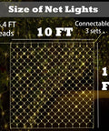 Diagram showing size of Outdoor Fairy Net Lights 270 LED Chandelier for Gazebo and Pergola, 10x10 ft grid with 16.4 ft leads.